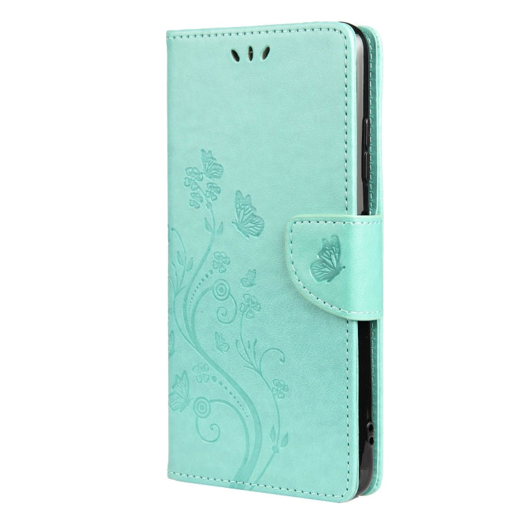 For Samsung Galaxy A22 5G Butterfly Flower Pattern Horizontal Flip Leather Case with Holder & Card Slots & Wallet(Green) - Galaxy Phone Cases by buy2fix | Online Shopping UK | buy2fix