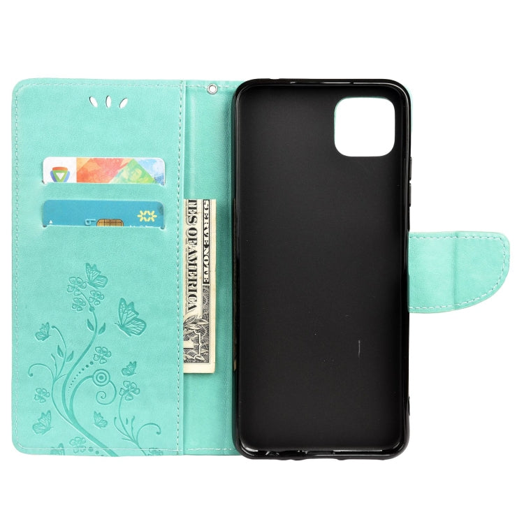 For Samsung Galaxy A22 5G Butterfly Flower Pattern Horizontal Flip Leather Case with Holder & Card Slots & Wallet(Green) - Galaxy Phone Cases by buy2fix | Online Shopping UK | buy2fix