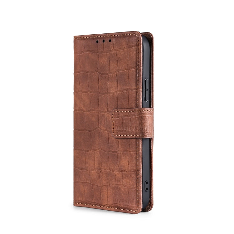 For OnePlus 7 Pro Skin Feel Crocodile Texture Magnetic Clasp Horizontal Flip PU Leather Case with Holder & Card Slots & Wallet(Brown) - OnePlus Cases by buy2fix | Online Shopping UK | buy2fix