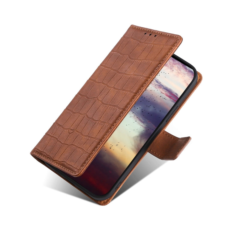For OnePlus 7 Pro Skin Feel Crocodile Texture Magnetic Clasp Horizontal Flip PU Leather Case with Holder & Card Slots & Wallet(Brown) - OnePlus Cases by buy2fix | Online Shopping UK | buy2fix