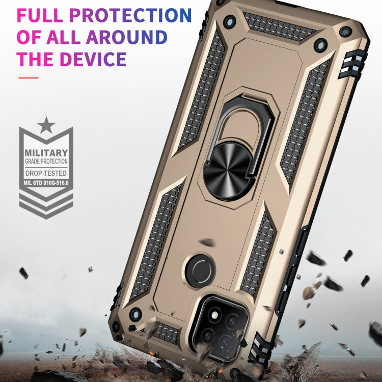 For OPPO A15 Shockproof TPU + PC Protective Case with 360 Degree Rotating Holder(Gold) by buy2fix