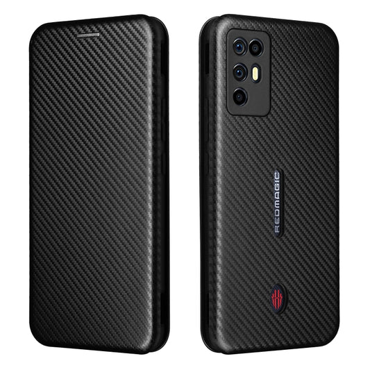 For ZTE Nubia Red Magic 6R Carbon Fiber Texture Horizontal Flip TPU + PC + PU Leather Case with Card Slot(Black) by buy2fix