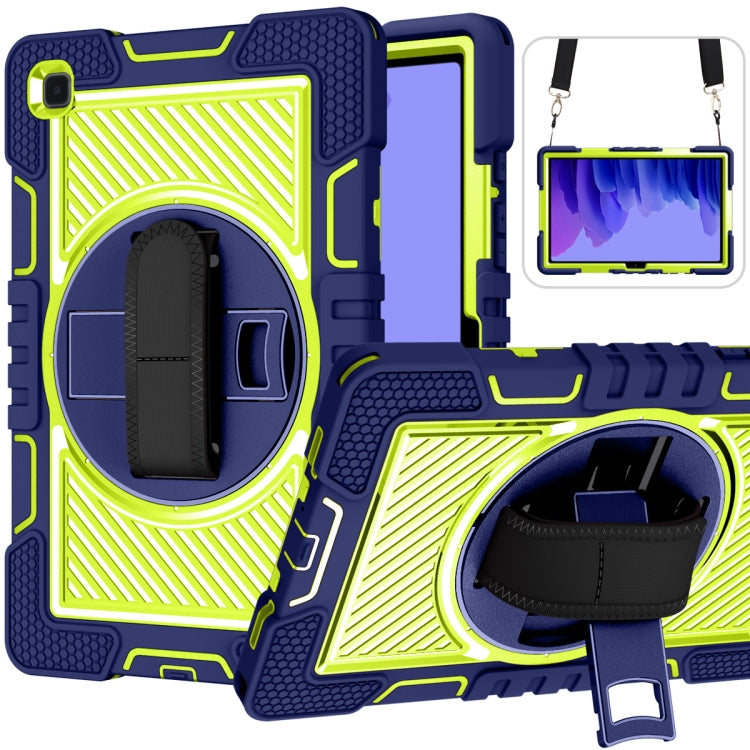 360 Degree Rotation Contrast Color Shockproof Silicone + PC Case with Holder & Hand Grip Strap & Shoulder Strap For Samsung Galaxy Tab A7 10.4 (2020) T500/T505(Navy Blue+Yellow Green) - Other Galaxy Tab PC by buy2fix | Online Shopping UK | buy2fix