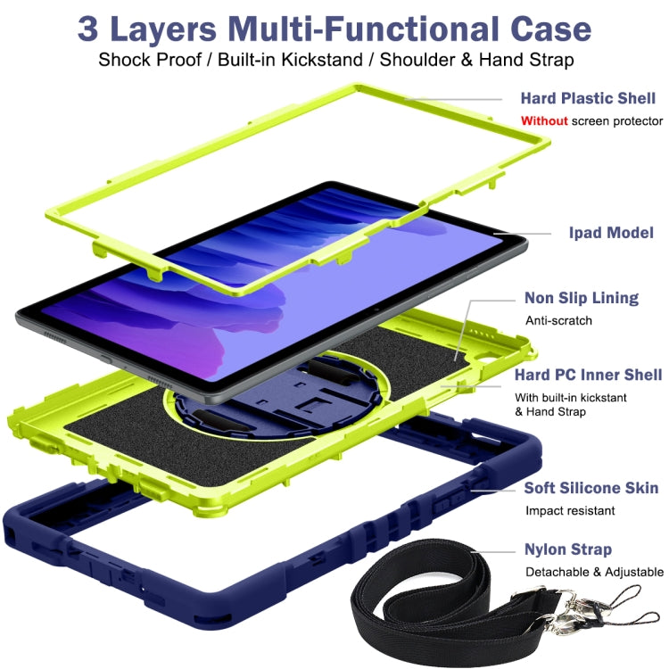 360 Degree Rotation Contrast Color Shockproof Silicone + PC Case with Holder & Hand Grip Strap & Shoulder Strap For Samsung Galaxy Tab A7 10.4 (2020) T500/T505(Navy Blue+Yellow Green) - Other Galaxy Tab PC by buy2fix | Online Shopping UK | buy2fix