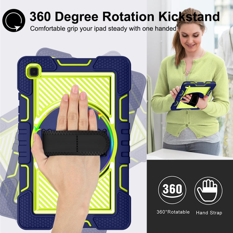 360 Degree Rotation Contrast Color Shockproof Silicone + PC Case with Holder & Hand Grip Strap & Shoulder Strap For Samsung Galaxy Tab A7 10.4 (2020) T500/T505(Navy Blue+Yellow Green) - Other Galaxy Tab PC by buy2fix | Online Shopping UK | buy2fix
