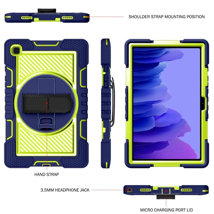 360 Degree Rotation Contrast Color Shockproof Silicone + PC Case with Holder & Hand Grip Strap & Shoulder Strap For Samsung Galaxy Tab A7 10.4 (2020) T500/T505(Navy Blue+Yellow Green) - Other Galaxy Tab PC by buy2fix | Online Shopping UK | buy2fix