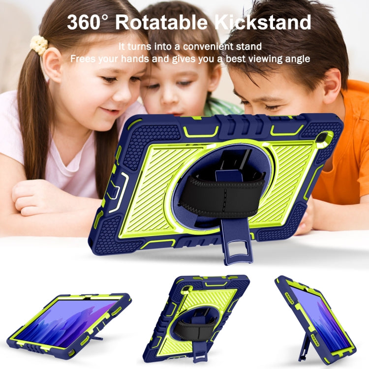 360 Degree Rotation Contrast Color Shockproof Silicone + PC Case with Holder & Hand Grip Strap & Shoulder Strap For Samsung Galaxy Tab A7 10.4 (2020) T500/T505(Navy Blue+Yellow Green) - Other Galaxy Tab PC by buy2fix | Online Shopping UK | buy2fix