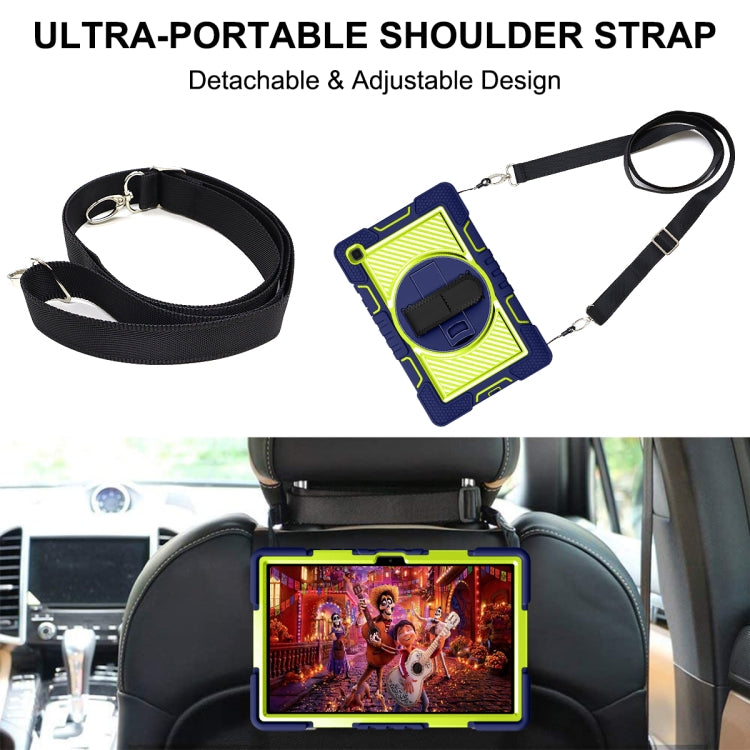 360 Degree Rotation Contrast Color Shockproof Silicone + PC Case with Holder & Hand Grip Strap & Shoulder Strap For Samsung Galaxy Tab A7 10.4 (2020) T500/T505(Navy Blue+Yellow Green) - Other Galaxy Tab PC by buy2fix | Online Shopping UK | buy2fix
