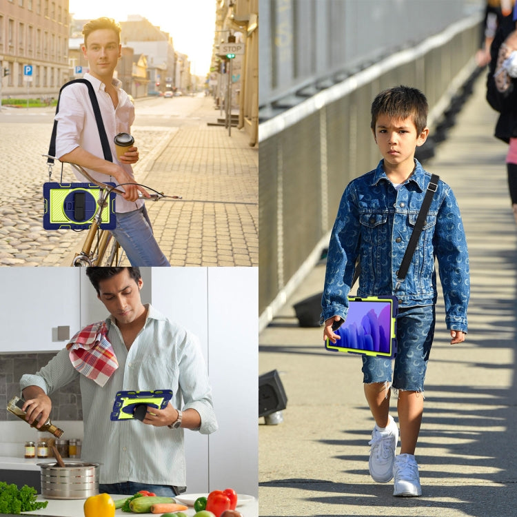 360 Degree Rotation Contrast Color Shockproof Silicone + PC Case with Holder & Hand Grip Strap & Shoulder Strap For Samsung Galaxy Tab A7 10.4 (2020) T500/T505(Navy Blue+Yellow Green) - Other Galaxy Tab PC by buy2fix | Online Shopping UK | buy2fix