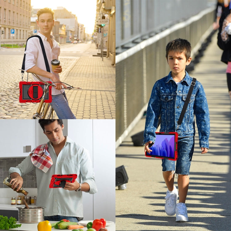 360 Degree Rotation Contrast Color Shockproof Silicone + PC Case with Holder & Hand Grip Strap & Shoulder Strap For Samsung Galaxy Tab A7 10.4 (2020) T500/T505(Red+Black) - Other Galaxy Tab PC by buy2fix | Online Shopping UK | buy2fix