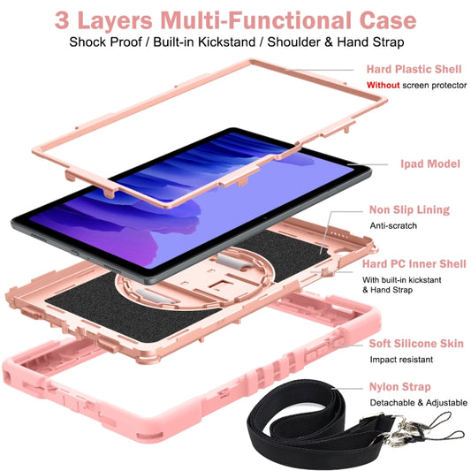 360 Degree Rotation Contrast Color Shockproof Silicone + PC Case with Holder & Hand Grip Strap & Shoulder Strap For Samsung Galaxy Tab A7 10.4 (2020) T500/T505(Rose Gold) by buy2fix
