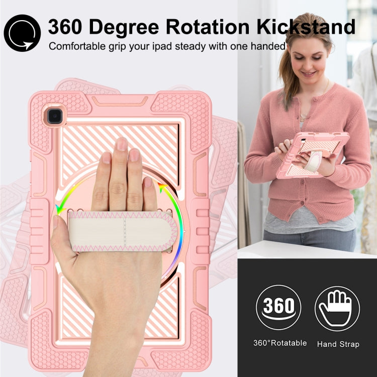 360 Degree Rotation Contrast Color Shockproof Silicone + PC Case with Holder & Hand Grip Strap & Shoulder Strap For Samsung Galaxy Tab A7 10.4 (2020) T500/T505(Rose Gold) - Other Galaxy Tab PC by buy2fix | Online Shopping UK | buy2fix