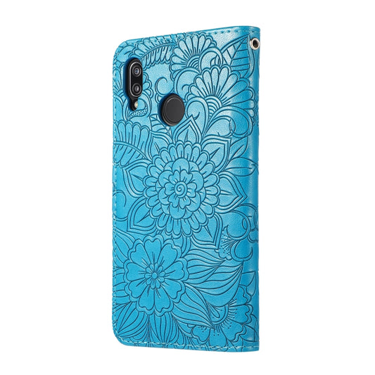 For Huawei P20 lite Skin Feel Embossed Sunflower Horizontal Flip Leather Case with Holder & Card Slots & Wallet & Lanyard(Blue) - Huawei Cases by buy2fix | Online Shopping UK | buy2fix