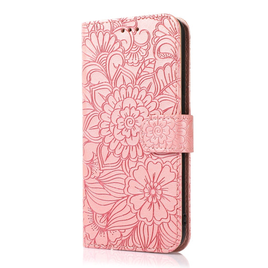 For iPhone 11 Pro Max Skin Feel Embossed Sunflower Horizontal Flip Leather Case with Holder & Card Slots & Wallet & Lanyard (Rose gold) by buy2fix
