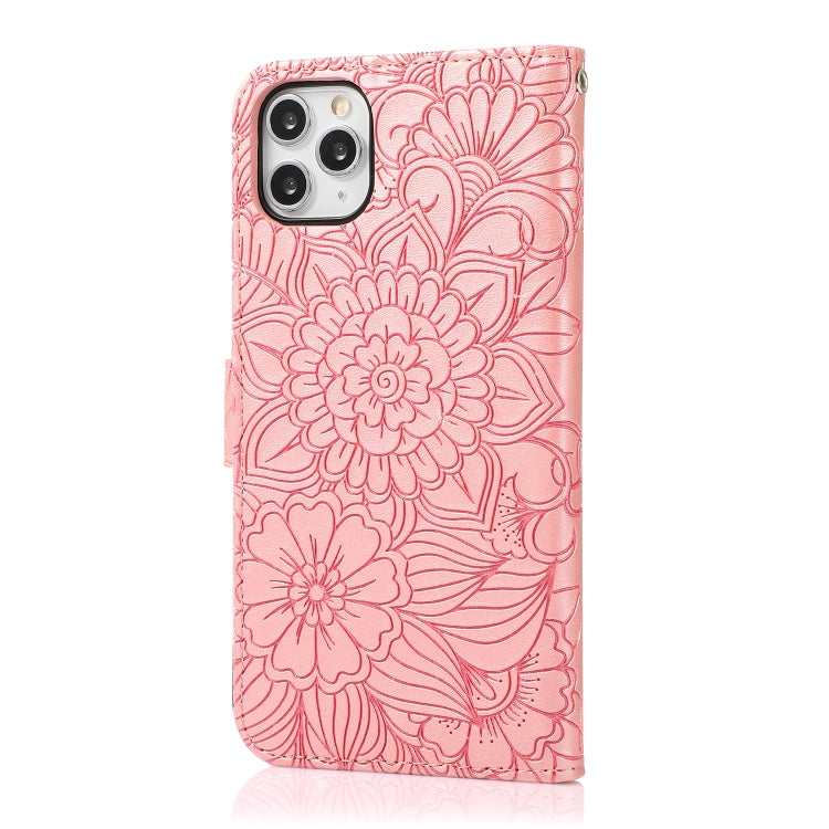 For iPhone 11 Pro Max Skin Feel Embossed Sunflower Horizontal Flip Leather Case with Holder & Card Slots & Wallet & Lanyard (Rose gold) - iPhone 11 Pro Max Cases by buy2fix | Online Shopping UK | buy2fix