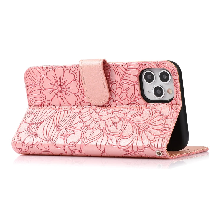 For iPhone 11 Pro Max Skin Feel Embossed Sunflower Horizontal Flip Leather Case with Holder & Card Slots & Wallet & Lanyard (Rose gold) - iPhone 11 Pro Max Cases by buy2fix | Online Shopping UK | buy2fix