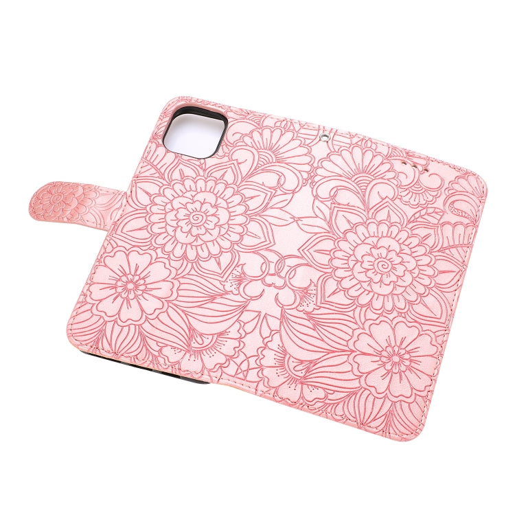 For iPhone 11 Pro Max Skin Feel Embossed Sunflower Horizontal Flip Leather Case with Holder & Card Slots & Wallet & Lanyard (Rose gold) - iPhone 11 Pro Max Cases by buy2fix | Online Shopping UK | buy2fix