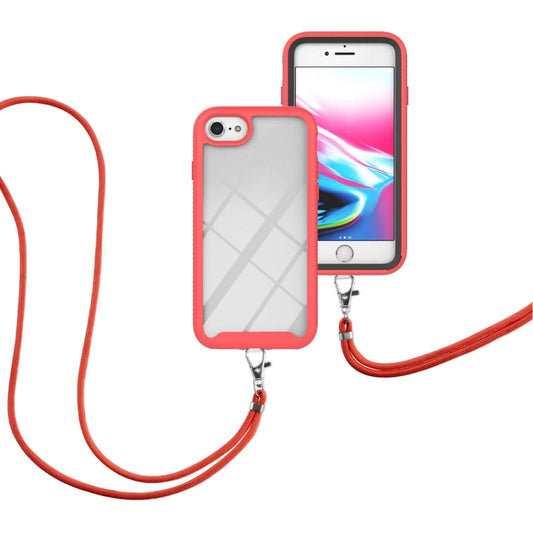 For iPhone SE 2022 / SE 2020 / 8 / 7 / 6s / 6 Starry Sky Solid Color Series Shockproof PC + TPU Protective Case with Neck Strap(Red) by buy2fix