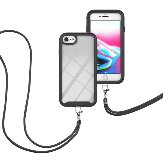 For iPhone SE 2022 / SE 2020 / 8 / 7 / 6s / 6 Starry Sky Solid Color Series Shockproof PC + TPU Protective Case with Neck Strap(Black) - iPhone SE 2022 / 2020 / 8 / 7 Cases by buy2fix | Online Shopping UK | buy2fix