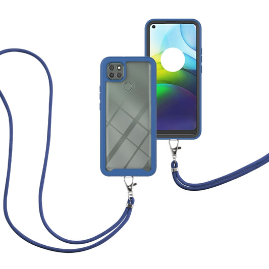 For Motorola Moto G9 Power Starry Sky Solid Color Series Shockproof PC + TPU Protective Case with Neck Strap(Blue) by buy2fix