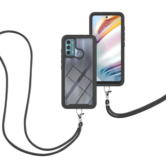 For Motorola Moto G60 Starry Sky Solid Color Series Shockproof PC + TPU Protective Case with Neck Strap(Black) by buy2fix