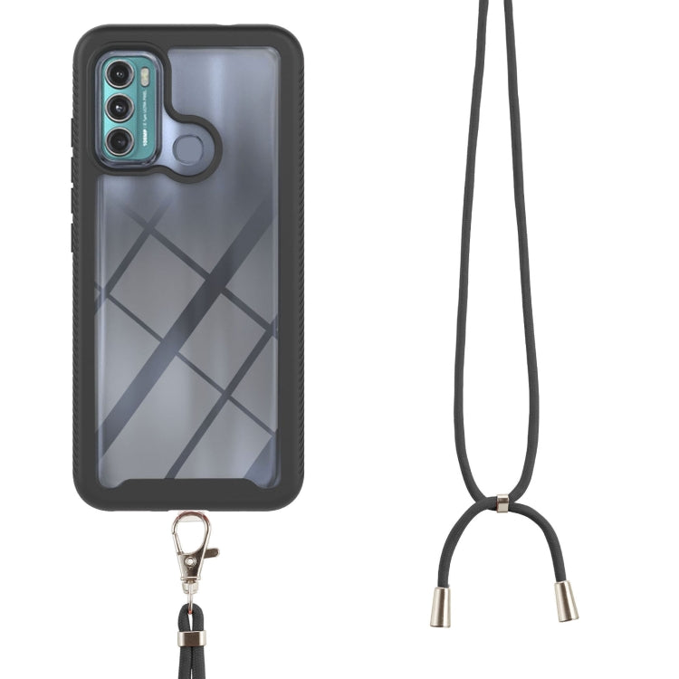 For Motorola Moto G60 Starry Sky Solid Color Series Shockproof PC + TPU Protective Case with Neck Strap(Black) - Motorola Cases by buy2fix | Online Shopping UK | buy2fix