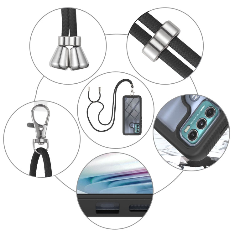 For Motorola Moto G60 Starry Sky Solid Color Series Shockproof PC + TPU Protective Case with Neck Strap(Black) - Motorola Cases by buy2fix | Online Shopping UK | buy2fix