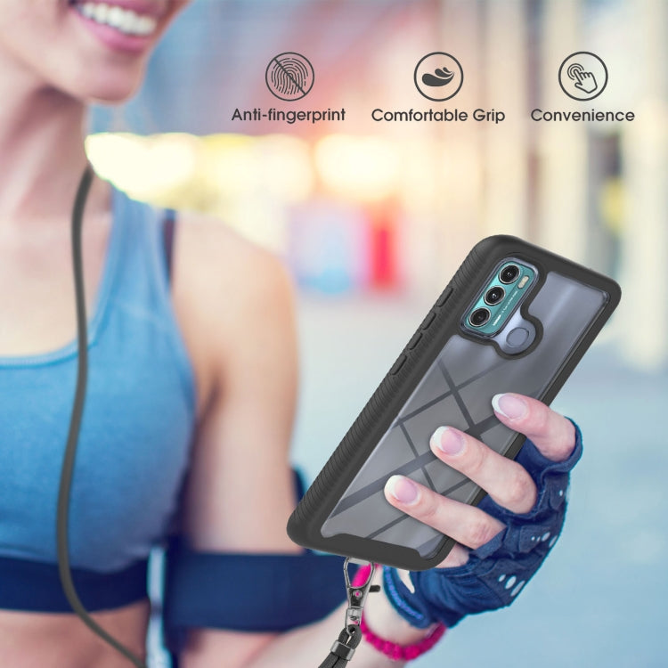 For Motorola Moto G60 Starry Sky Solid Color Series Shockproof PC + TPU Protective Case with Neck Strap(Black) - Motorola Cases by buy2fix | Online Shopping UK | buy2fix