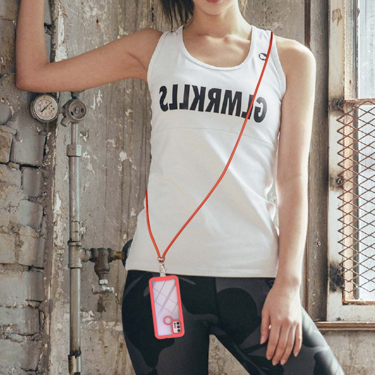 For Motorola Moto E7 Power Starry Sky Solid Color Series Shockproof PC + TPU Protective Case with Neck Strap(Red) by buy2fix