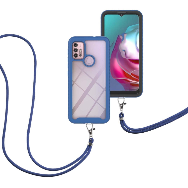 For Motorola Moto G30 / G10 / G10 Power Starry Sky Solid Color Series Shockproof PC + TPU Protective Case with Neck Strap(Blue) - Motorola Cases by buy2fix | Online Shopping UK | buy2fix