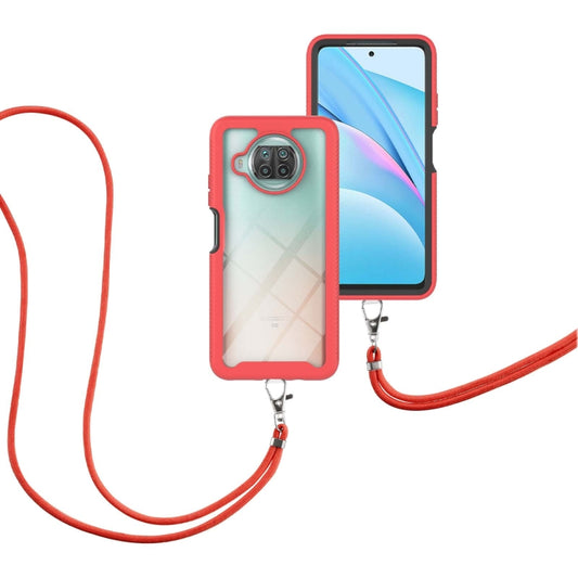 For Xiaomi Mi 10T Lite Starry Sky Solid Color Series Shockproof PC + TPU Protective Case with Neck Strap(Red) by buy2fix