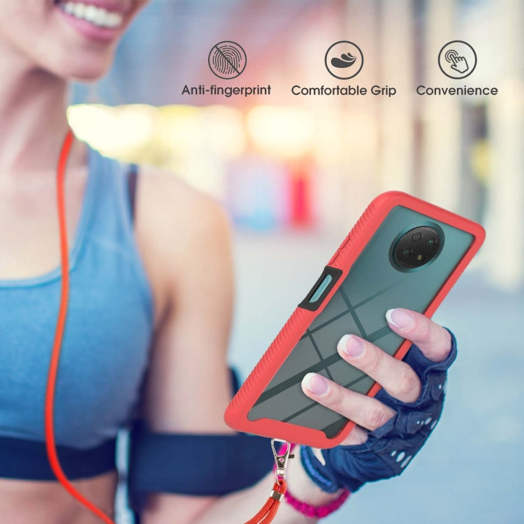 For Xiaomi Redmi Note 9 5G / Redmi Note 9T 5G Starry Sky Solid Color Series Shockproof PC + TPU Protective Case with Neck Strap(Red) - Xiaomi Cases by buy2fix | Online Shopping UK | buy2fix