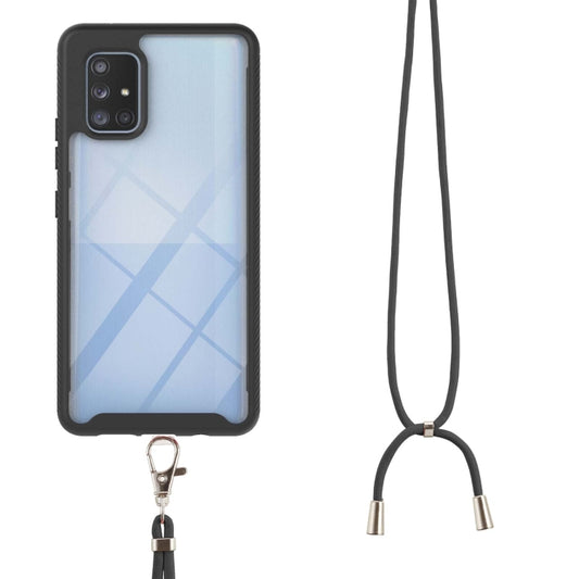 For Samsung Galaxy A71 5G Starry Sky Solid Color Series Shockproof PC + TPU Protective Case with Neck Strap(Black) by buy2fix