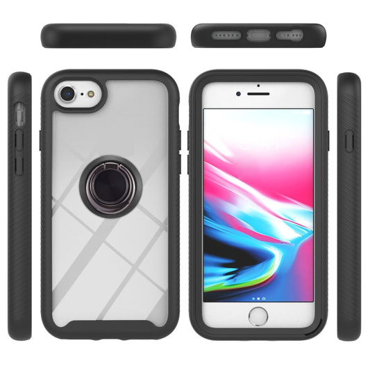 For iPhone SE 2022 / SE 2020 / 8 / 7 / 6s / 6 Starry Sky Solid Color Series Shockproof PC + TPU Protective Case with Ring Holder & Magnetic Function(Black) by buy2fix