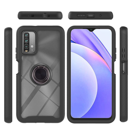 For Xiaomi Poco M3 / Redmi Note 9 4G / Redmi 9 Power / Redmi 9T Starry Sky Solid Color Series Shockproof PC + TPU Protective Case with Ring Holder & Magnetic Function(Black) by buy2fix
