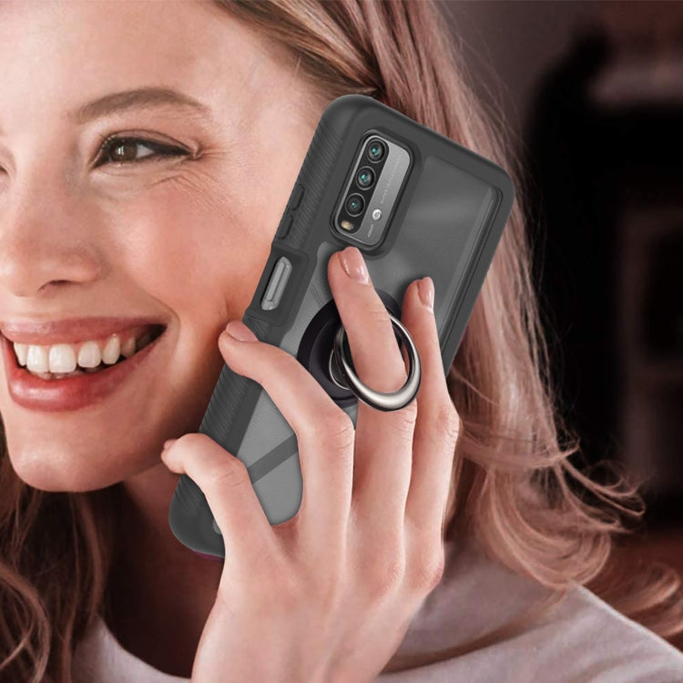 For Xiaomi Poco M3 / Redmi Note 9 4G / Redmi 9 Power / Redmi 9T Starry Sky Solid Color Series Shockproof PC + TPU Protective Case with Ring Holder & Magnetic Function(Black) - Xiaomi Cases by buy2fix | Online Shopping UK | buy2fix