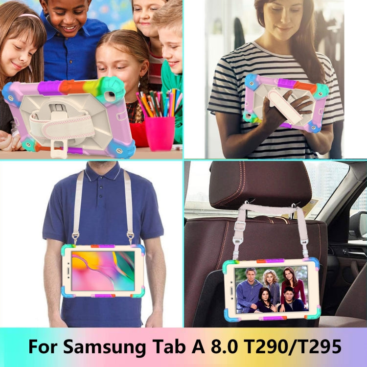 For Samsung Galaxy Tab A 8.0 (2019)T290/T295 Contrast Color Robot Shockproof Silicon + PC Protective Case with Holder & Shoulder Strap(Colorful Mint) - Other Galaxy Tab PC by buy2fix | Online Shopping UK | buy2fix