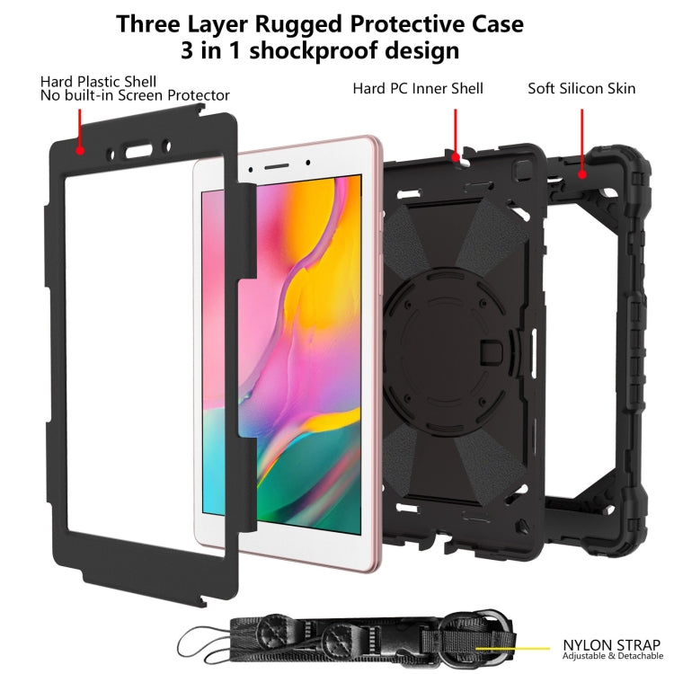 For Samsung Galaxy Tab A 8.0 (2019)T290/T295 Contrast Color Robot Shockproof Silicon + PC Protective Case with Holder & Shoulder Strap(Black) by buy2fix
