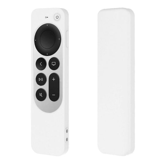 Silicone Protective Case Cover with Rope For Apple TV 4K 4th Siri Remote Controller(White) by buy2fix
