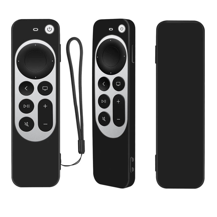 Silicone Protective Case Cover with Rope For Apple TV 4K 4th Siri Remote Controller(Black) - Apple TV Accessories by buy2fix | Online Shopping UK | buy2fix