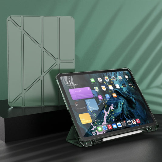 For iPad Pro 11 2022 / 2021 / 2020 Multi-folding Horizontal Flip PU Leather + TPU Aitbag Shockproof Half Paste Tablet Case with Holder & Pen Slot & Sleep / Wake-up Function(Deep Green) by buy2fix