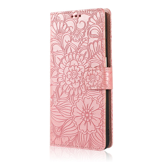 For Samsung Galaxy A12 Skin Feel Embossed Sunflower Horizontal Flip Leather Case with Holder & Card Slots & Wallet & Lanyard(Rose Gold) by buy2fix