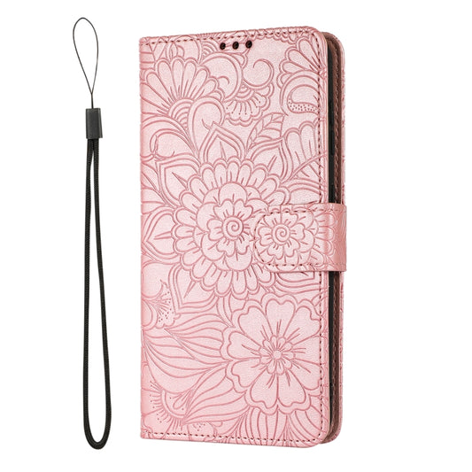 For Samsung Galaxy S21 FE Skin Feel Embossed Sunflower Horizontal Flip Leather Case with Holder & Card Slots & Wallet & Lanyard(Rose Gold) by buy2fix