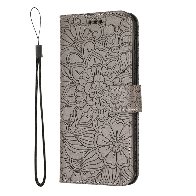 For Samsung Galaxy A30s Skin Feel Embossed Sunflower Horizontal Flip Leather Case with Holder & Card Slots & Wallet & Lanyard(Gray) - Galaxy Phone Cases by buy2fix | Online Shopping UK | buy2fix