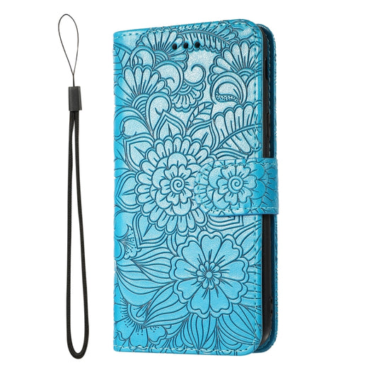 For Samsung Galaxy J6 Skin Feel Embossed Sunflower Horizontal Flip Leather Case with Holder & Card Slots & Wallet & Lanyard(Blue) by buy2fix
