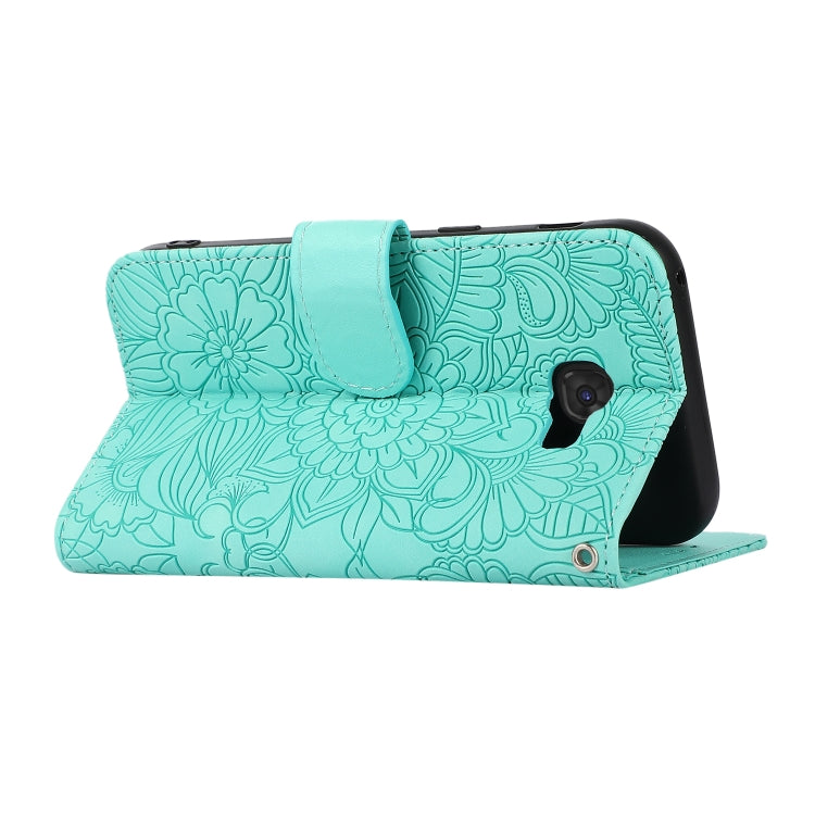 For Samsung Galaxy A5 (2017) Skin Feel Embossed Sunflower Horizontal Flip Leather Case with Holder & Card Slots & Wallet & Lanyard(Green) - Galaxy Phone Cases by buy2fix | Online Shopping UK | buy2fix