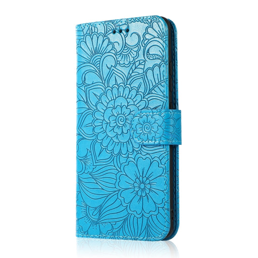 For Samsung Galaxy A51 Skin Feel Embossed Sunflower Horizontal Flip Leather Case with Holder & Card Slots & Wallet & Lanyard(Blue) by buy2fix