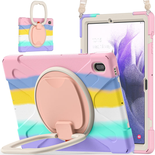 For Samsung Galaxy Tab S7 FE T730 Silicone + PC Protective Case with Holder & Shoulder Strap(Colorful Pink) by buy2fix