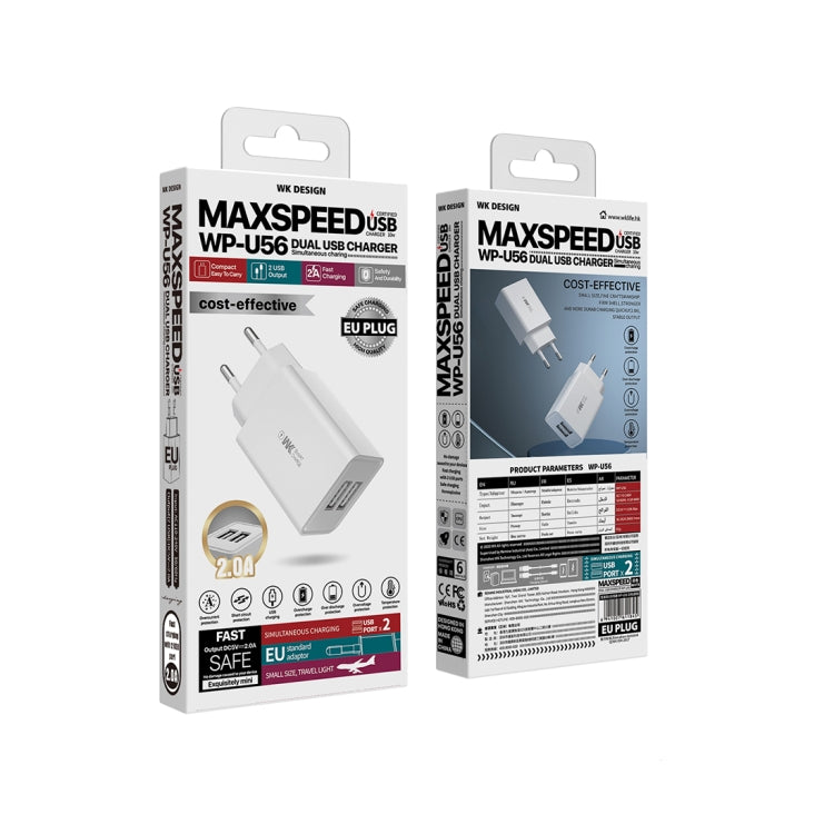 WK WP-U56 2A Dual USB Fast Charging Travel Charger Power Adapter, EU Plug - USB Charger by WK | Online Shopping UK | buy2fix