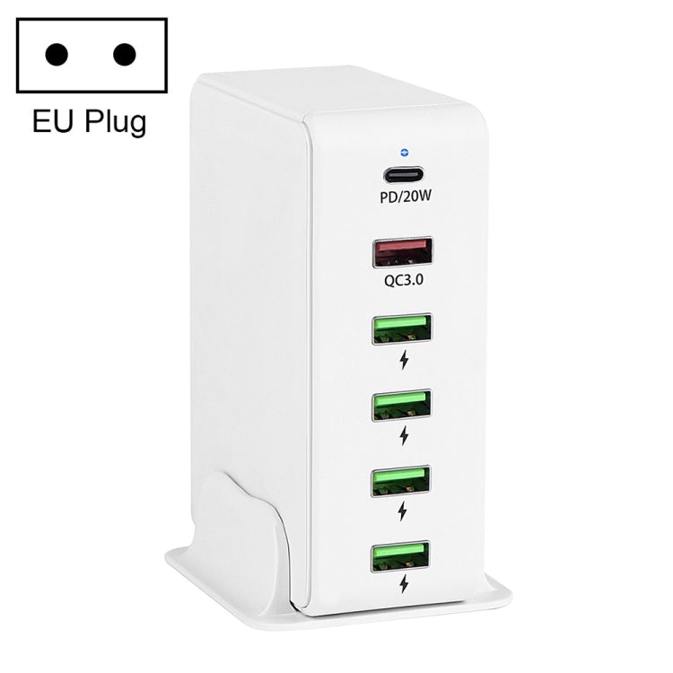 6 in 1 65W PD USB-C / Type-C + QC 3.0 USB + 4 USB Multi-port Travel Charger, EU Plug(White) - USB Charger by buy2fix | Online Shopping UK | buy2fix